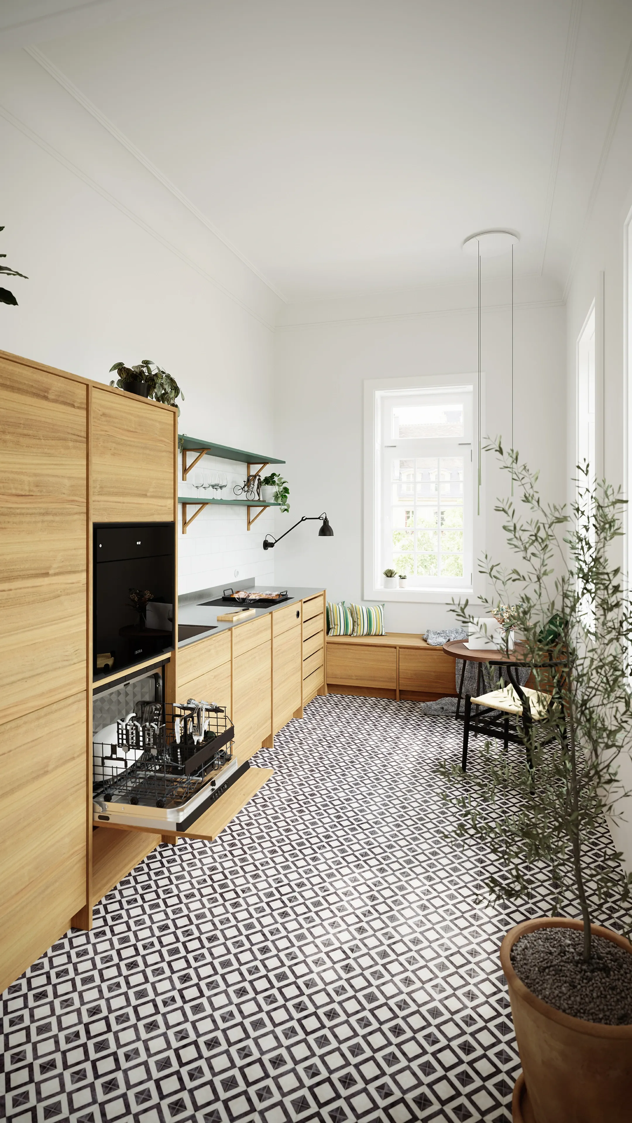 Kitchen with BORA Dish integrated into the cabinet line