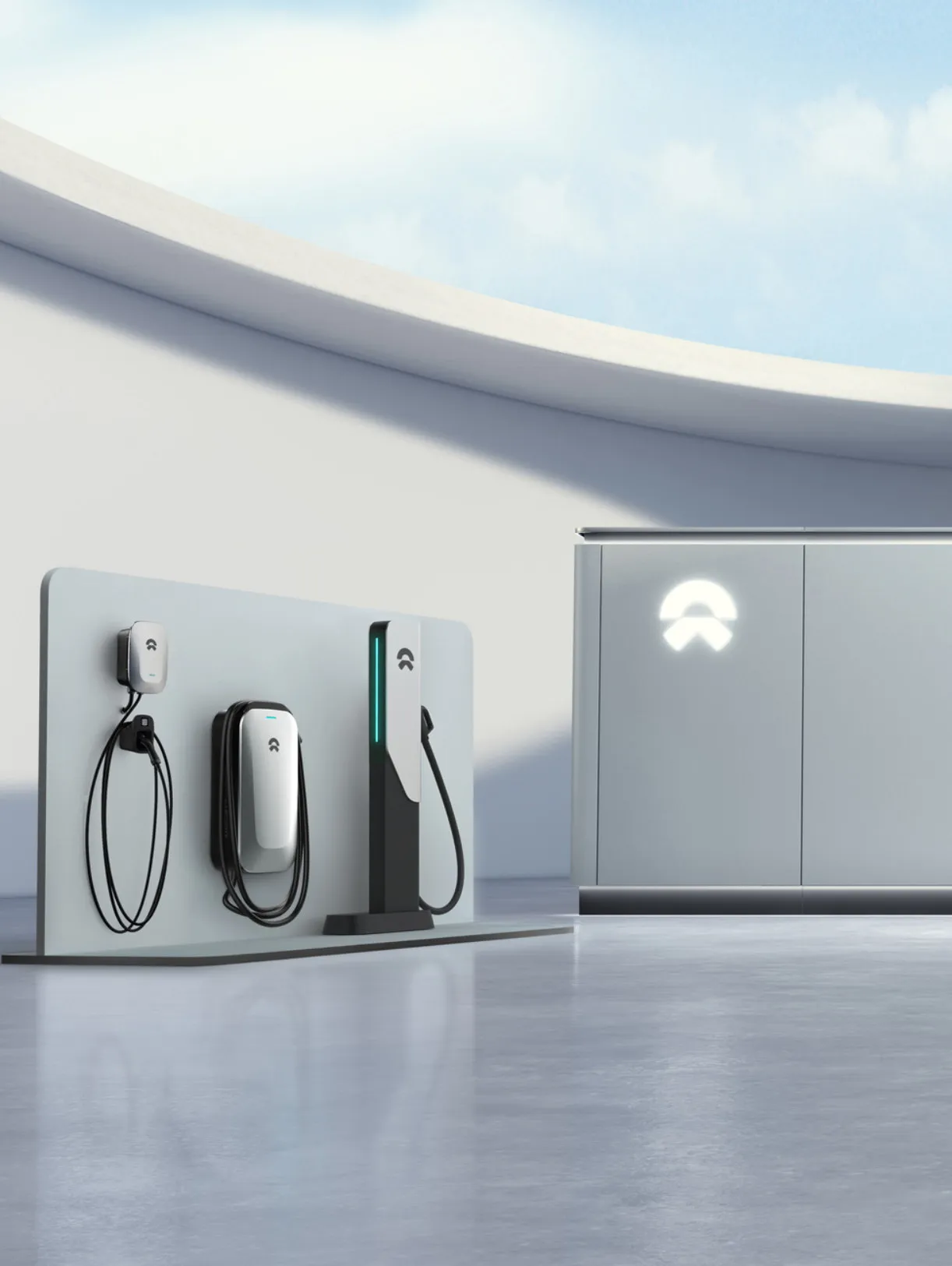 NIO charging products installed in a public setting