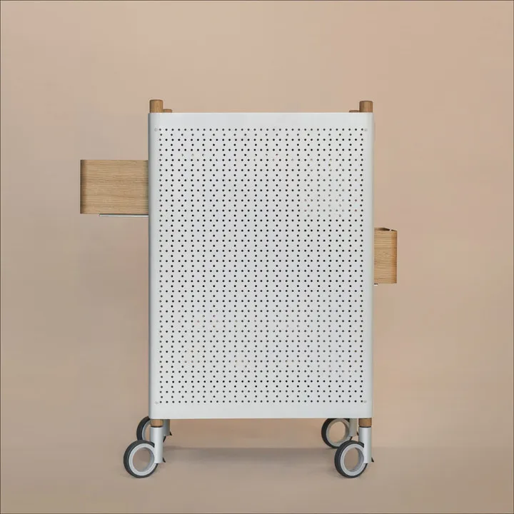 Closed trolley with white perforated panels